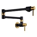 BAGNOLUX Pot Filler Faucet Over Stove, Traditional Pot Filler Wall Mount Commercial Solid Brass Kitchen Faucet, Pot Filler Folding Faucet with Double Joint Swing Arm 23.4 inch, Black and Gold