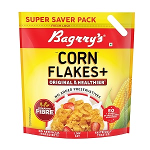 bagrrys corn flakes original amp healthier 12kg  added fibre  crunchy breakfast cereal  delicious golden corn  low fat amp low in glycaemic index  source of protein  toasted amp crunchy corn flakes  no added preservatives  no artificial ingredients