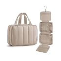 BAGSMART Travel Toiletry Bag for women, Portable Hanging Hook Makeup Bag Organizer, Waterproof Makeup Cosmetic Bag, for Full-Size Accessories, Toiletries, Camel