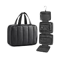 BAGSMART Travel Toiletry Bag for women, Portable Hanging Hook Makeup Bag Organizer, Waterproof Makeup Cosmetic Bag, for Full-Size Accessories, Toiletries,Black