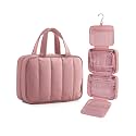 BAGSMART Travel Toiletry Bag for women, Portable Hanging Hook Makeup Bag Organizer, Waterproof Makeup Cosmetic Bag, for Full-Size Accessories, Toiletries, Dusty Rose