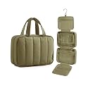 BAGSMART Travel Toiletry Bag for women, Portable Hanging Hook Makeup Bag Organizer, Waterproof Makeup Cosmetic Bag, for Full-Size Accessories, Toiletries,Olive green