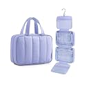 BAGSMART Travel Toiletry Bag for women, Portable Hanging Hook Makeup Bag Organizer, Waterproof Makeup Cosmetic Bag, for Full-Size Accessories, Toiletries,Purple