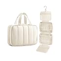 BAGSMART Travel Toiletry Bag for women, Portable Hanging Hook Makeup Bag Organizer, Waterproof Makeup Cosmetic Bag, for Full-Size Accessories, Toiletries, Beige