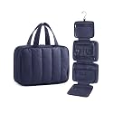 BAGSMART Travel Toiletry Bag for women, Portable Hanging Hook Makeup Bag Organizer, Waterproof Makeup Cosmetic Bag, for Full-Size Accessories, Toiletries,Navy Blue