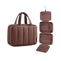 BAGSMART Travel Toiletry Bag for women, Portable Hanging Hook Makeup Bag Organizer, Waterproof Makeup Cosmetic Bag, for Full-Size Accessories, Toiletries,Coffee Brown