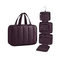 BAGSMART Travel Toiletry Bag for women, Portable Hanging Hook Makeup Bag Organizer, Waterproof Makeup Cosmetic Bag, for Full-Size Accessories, Toiletries,Crimson Purple