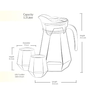 crystal premium serving glass jug with lid - serve glass jug set for home amp dining table diamond 13 liter jug with glass set