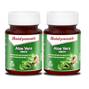 baidyanath aloe vera tablets - 60 tab 250mg  per serving  nutritional supplement for healthy skin and liver  eliminates toxins and boosts immune system pack of 2