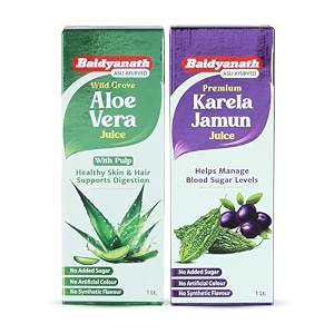 baidyanath aloe vera juice and karela jamun juice  supports digestive health constipation promotes liver health amp aids weight loss  supports healthy blood sugar levels naturally  1000ml  1000ml