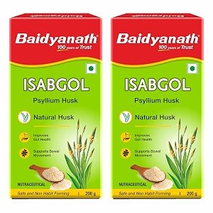 baidyanath ayurved isabgol psyllium husk -200g  for healthy digestive tract helpful in constipation rich source of dietary fibre gluten free pack of 2