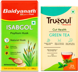 baidyanath isabgol psyllium husk powder  gut health green tea 25 sachets