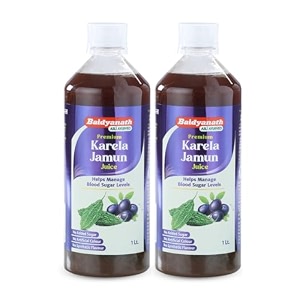 baidyanath premium karela jamun juice - 1l pack of 2  supports healthy blood sugar levels naturally 