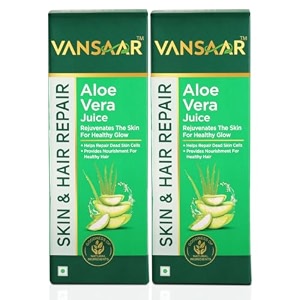 vansaar aloe vera juice  for glowing skin amp healthy hair  100 natural cold pressed with pulp - 1l pack of 2