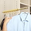 BaiNong Valet Rod for Closets Pull Out 16.5" Gold with 6 Hooks