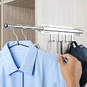 BaiNong Valet Rod for Closets Pull Out 12" Silver with 4 Hooks