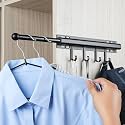 BaiNong Valet Rod for Closets Pull Out 12" Black with 4 Hooks