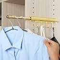 BaiNong Valet Rod for Closets Pull Out 12" Gold with 4 Hooks