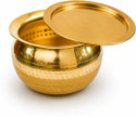 Baipurna Pure Brass Handi 1.5L with Lid Medium Size Premium Pital Cooking Pot Handi 1.5 L with Lid (Brass, Non-stick)