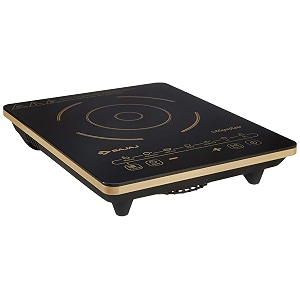 bajaj magnifique 2000w induction cooktop with insect protection amp pan sensor technology  7-auto cook indian menus  polished glass with premium dual tone  touch buttons  black amp gold electric stove