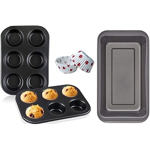 bake house popular combo  non stick outperform bread loaf 6 muffin amp cupcake mould baking tray tin pan black