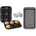 Bake House Popular Combo – Non Stick Outperform Bread Loaf, 6 Muffin & Cupcake Mould Baking Tray Tin Pan (Black)