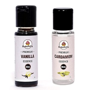 bakefrillz vanilla and cardamom food flavor essence combo for cake baking ice creams puddings cookies making 30 ml x2