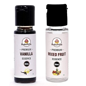 bakefrillz vanilla and mix fruit food flavor essence combo for cake baking ice creams puddings cookies making 30 ml x 2