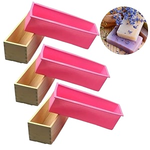 silicone soap loaf mold with wooden box amp divider  rectangular non-stick reusable mold for handmade soap cold process soap candle wax resin amp diy craft making  pack of 3