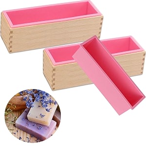 rectangular silicone loaf mold with wooden frame for cake baking bread brownies soap candle chocolate mousse amp diy craft making  reusable non-stick mold