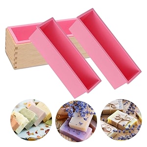 rectangle silicone loaf mold with wooden box  food grade non-stick soap candle chocolate amp cake mold  reusable flexible silicone baking and diy craft mold