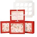 Bakepacker 12 Cupcake Containers 10-Packs Red Cupcake Box Cupcakes Carrier, 12 Cupcake Boxes with Window 13"x10"x3.5"（Auto-pop up）