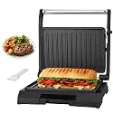 Baker's Friend 2 Slices of Mini Panini Press Electric Grill, Panini Grill Press Sandwich Maker Press, Sandwichera Electrical for Pancakes &amp; Eggs, Oil Tray, Non Stick Surfaces, Stainless Steel