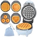 Baker's Friend 4 in 1 Mini Waffle Maker with Removable Plates, Set Includes Mini Pancake, Donut, Heart Shape Waffle Makers, Compact Size, Recipe Included, Blue