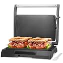 Baker's Friend Mini Panini Press Electric Griddle, 2 Slices of Panini Grill Press Sandwich Maker Press, Sandwichera Electrical for Pancakes &amp; Eggs, Oil Tray, Non Stick Surfaces, Stainless Steel