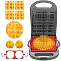 Baker's Friend Multi Shapes Waffle Iron, A Combo of Mini Waffle Maker, American Classic Waffle Maker, Belgian Waffle Machine Thick &amp; Chaffle Maker, Waflera Electrica, With 2 Silicone Molds, Graphite