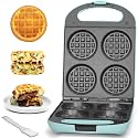 Baker's Friend Multi Stuffed Waffle Maker Thick, 4-Slice with 1.2'' Thick &amp; 4'' Dia, Belgian Mini Waffle Maker Flip, Nonstick Breakfast Sandwich Maker, Stuffed Waffle Iron, Aqua