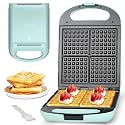 Baker’s Friend Belgian Waffle Maker, Square Waffle Iron, Waflera Electrica, Non Stick Cooking Plate, Classic &amp; Multi Waffle Makers, 4-Slice, Aqua