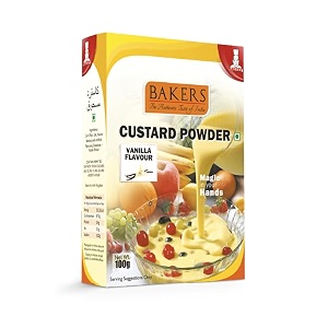 bakers custard powder  vanilla flavor  100g x 4 400g  contains no eggs  long shelf life  makes smooth creamy testy amp juicy custard  quick amp easy to make best for fruit salads amp puddings