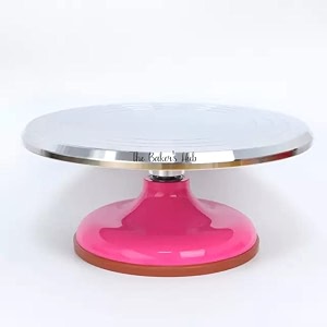 stainless steel cake turntable  12 inch lightweight rotating stand for cake decorating  supports 10 kg  anti-slip base  polished finishtop is stainless steel and bottom is acrylicproduct color will be variable 