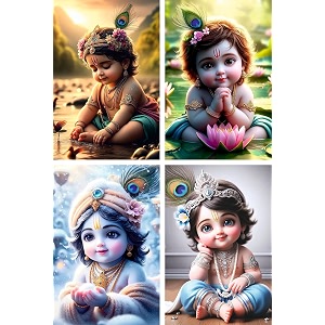 generic bal krishna wall poster hd poster for room decor paper print 12 inch x 18 inch 300gsm thick paper gloss laminated rolled in safety tube pack of 4