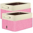 BALEINE 2 Pack Fabric Closet Storage Bins for Shelves, Linen Closet Organizers and Storage, Decorative Baskets for Organizing, Shelf, Clothes, Home, Office (Pink, 14''x10''x8.5')