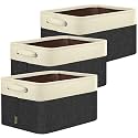 BALEINE 3 Pack Fabric Closet Storage Bins for Shelves, Linen Closet Organizers and Storage, Decorative Baskets for Organizing, Shelf, Clothes, Home, Office (Black, 17''x13''x10.5'')