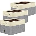 BALEINE 3 Pack Fabric Closet Storage Bins for Shelves, Linen Closet Organizers and Storage, Decorative Baskets for Organizing, Shelf, Clothes, Home, Office (Grey, 15"x11"x9.5")