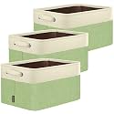 BALEINE 3 Pack Fabric Closet Storage Bins for Shelves, Linen Closet Organizers and Storage, Decorative Baskets for Organizing, Shelf, Clothes, Home, Office (Green, 15''x11''x9.5'')