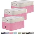 BALEINE 3 Pack Fabric Closet Storage Bins for Shelves, Linen Closet Organizers and Storage, Decorative Baskets for Organizing, Shelf, Clothes, Home, Office (Pink, 15''x11''x9.5'')