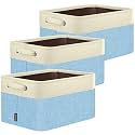 BALEINE 3 Pack Fabric Closet Storage Bins for Shelves, Linen Closet Organizers and Storage, Decorative Baskets for Organizing, Shelf, Clothes, Home, Office (Skyblue, 17''x13''x10.5'')