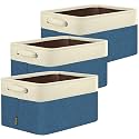 BALEINE 3 Pack Fabric Closet Storage Bins for Shelves, Linen Closet Organizers and Storage, Decorative Baskets for Organizing, Shelf, Clothes, Home, Office (Navy Blue, 14''x10''x8.5'')