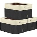 BALEINE 3 Pack Fabric Closet Storage Bins for Shelves, Linen Closet Organizers and Storage, Decorative Baskets for Organizing, Shelf, Clothes, Home, Office (Black, 15"x11"x9.5")