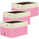 BALEINE 3 Pack Fabric Closet Storage Bins for Shelves, Linen Closet Organizers and Storage, Decorative Baskets for Organizing, Shelf, Clothes, Home, Office (Pink, 17''x13''x10.5'')